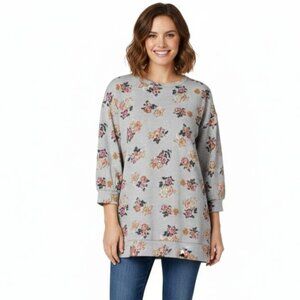 Matilda Jane Gray Floral Moments With You Perfectly Cozy Tunic Top Dress Size S